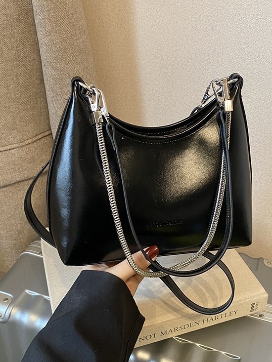 Geantă de umăr pentru femei, Dumpling, PU, închidere cu fermoar, cu capac, buzunare interne pentru telefon și cameră