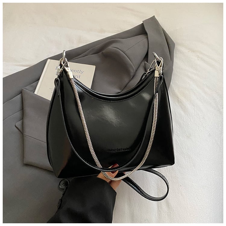 Geantă de umăr pentru femei, Dumpling, PU, închidere cu fermoar, cu capac, buzunare interne pentru telefon și cameră