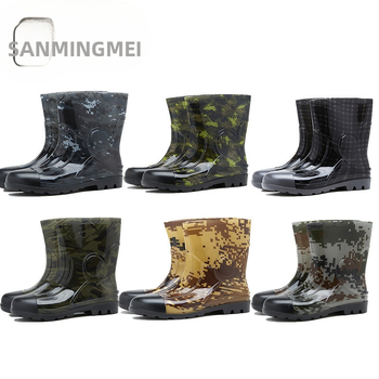 Cizmă de ploaie pentru bărbați, până la gambe, impermeabilă, antiderapante, rezistente la uzură, model camuflaj