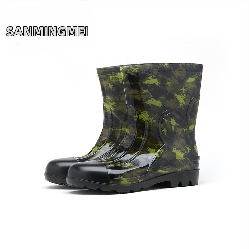 Cizmă de ploaie pentru bărbați, până la gambe, impermeabilă, antiderapante, rezistente la uzură, model camuflaj