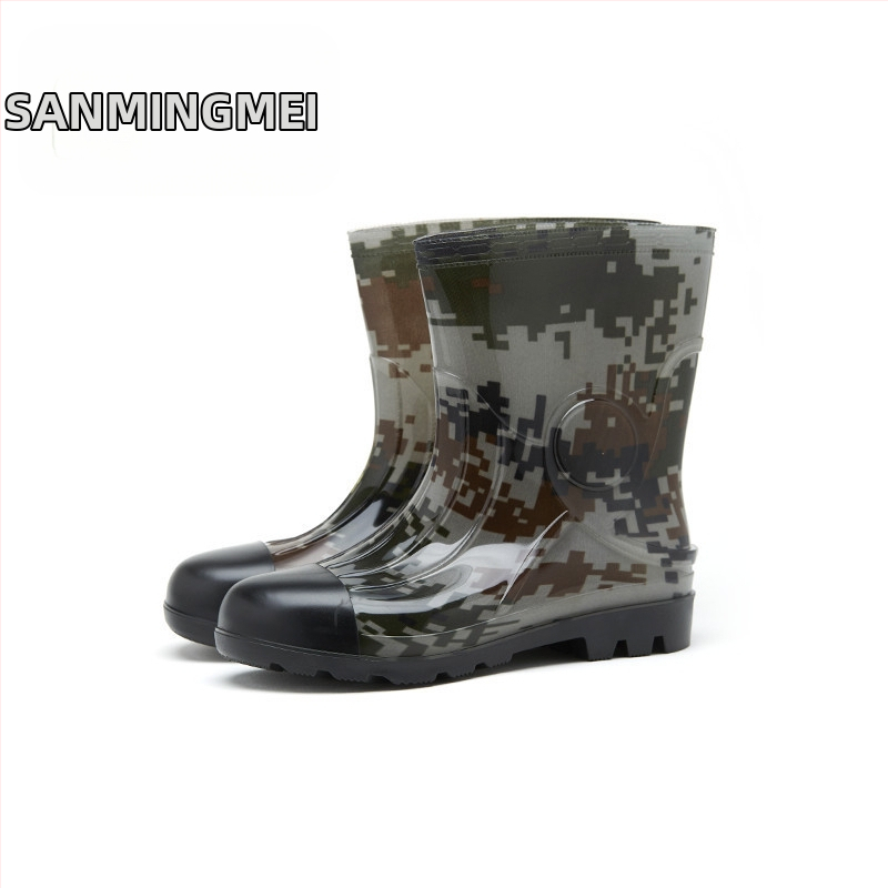 Cizmă de ploaie pentru bărbați, până la gambe, impermeabilă, antiderapante, rezistente la uzură, model camuflaj