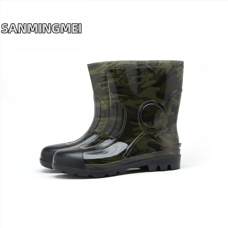 Cizmă de ploaie pentru bărbați, până la gambe, impermeabilă, antiderapante, rezistente la uzură, model camuflaj