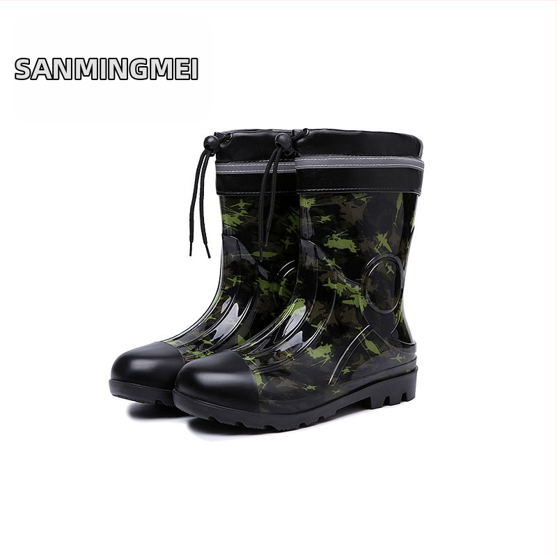 Cizmă de ploaie pentru bărbați, până la gambe, impermeabilă, antiderapante, rezistente la uzură, model camuflaj