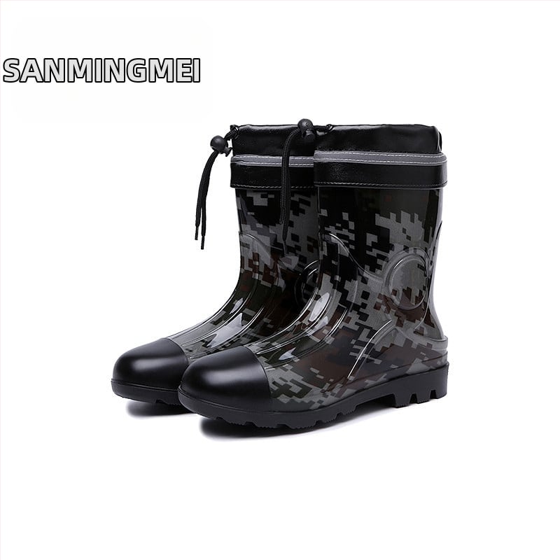 Cizmă de ploaie pentru bărbați, până la gambe, impermeabilă, antiderapante, rezistente la uzură, model camuflaj