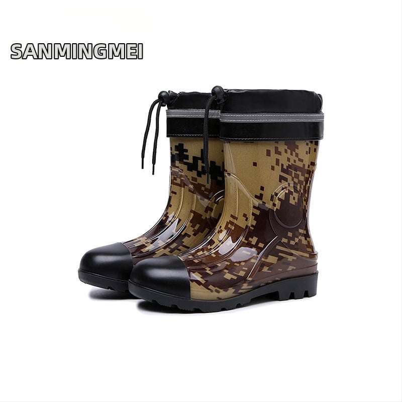 Cizmă de ploaie pentru bărbați, până la gambe, impermeabilă, antiderapante, rezistente la uzură, model camuflaj