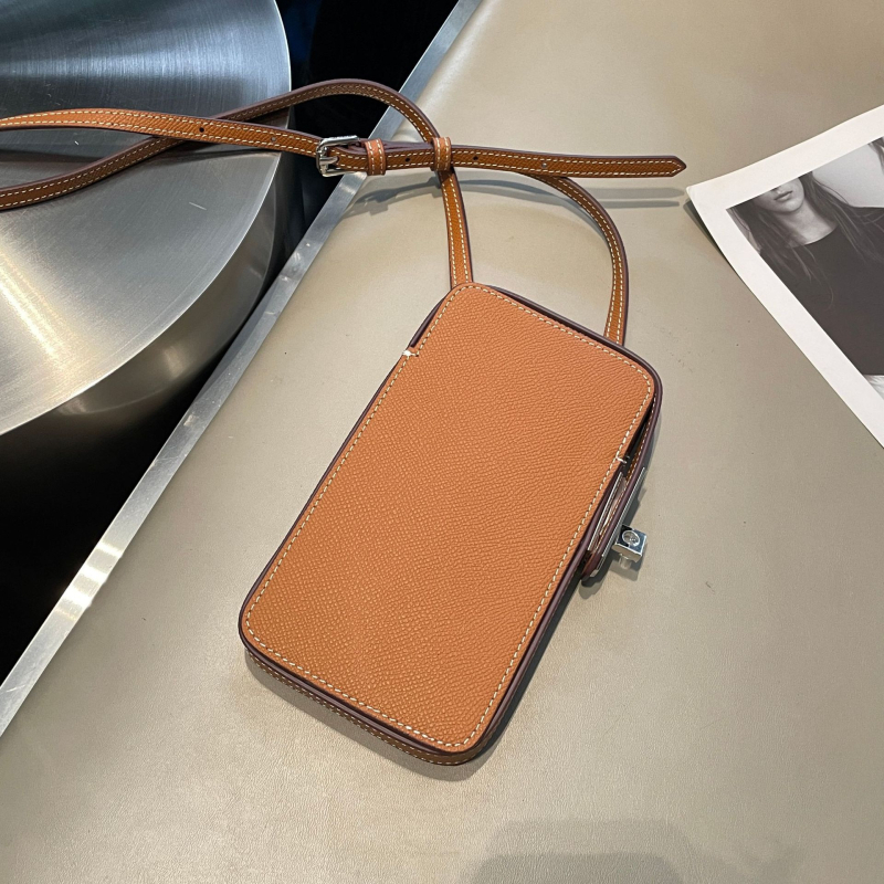 Crossbody torbica za mobitel od prave kože s otiskom dlana, kutijast oblik, zatvaranje zaklopkom