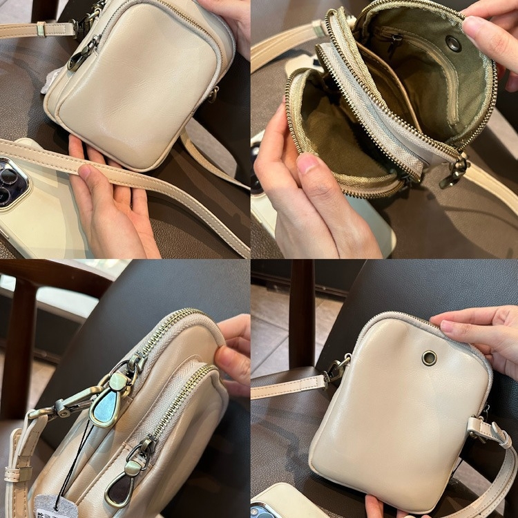 Crossbody torba - Prava koža, koža prvog sloja, Vertikalni kvadratni oblik, Zip zatvaranje