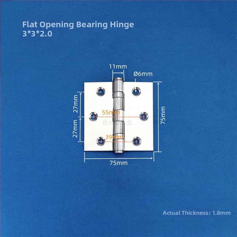 Szekrényajtó zsanér, rozsdamentes acélból, csiszolt felület, lapos nyitású modell, modern minimalista dizájn