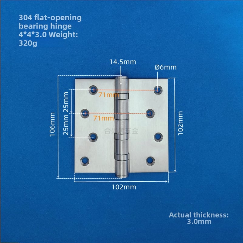 Szekrényajtó zsanér, rozsdamentes acélból, csiszolt felület, lapos nyitású modell, modern minimalista dizájn