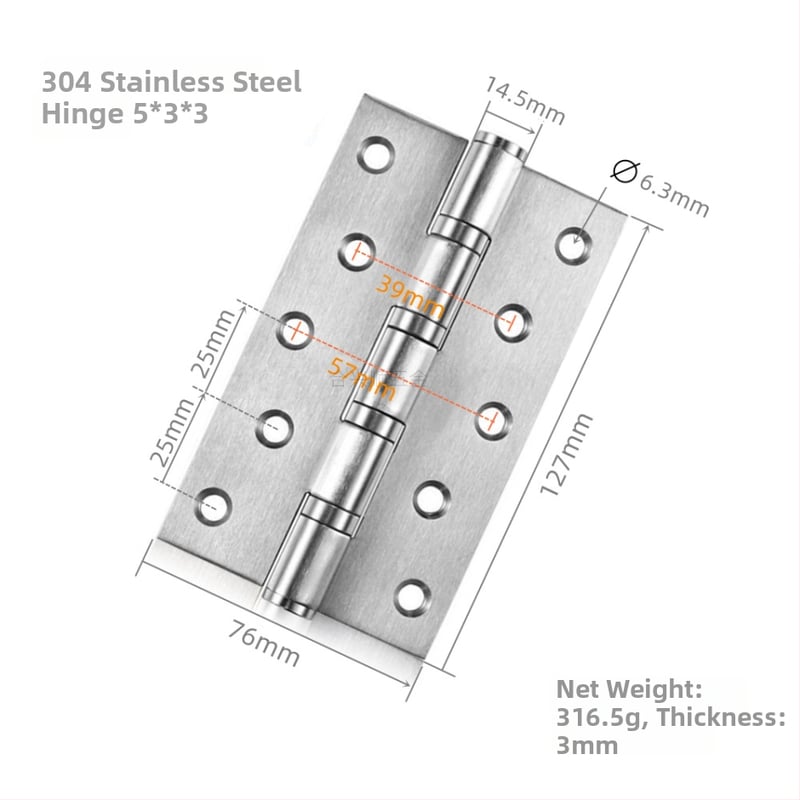 Szekrényajtó zsanér, rozsdamentes acélból, csiszolt felület, lapos nyitású modell, modern minimalista dizájn