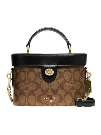 Monogram doboz táska hengeres formával, PVC anyag, záras nyitás, belső zseb telefon számára, egy vállpánt