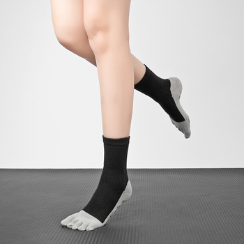 Joga čarape pet prstiju od češanog pamuka, debeli, protuklizne, za pilates, jesen i zimu, srednje dužine