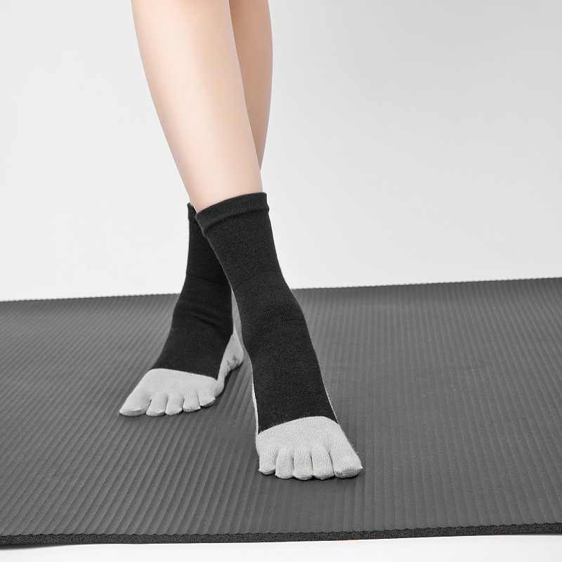 Joga čarape pet prstiju od češanog pamuka, debeli, protuklizne, za pilates, jesen i zimu, srednje dužine