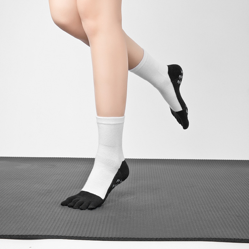 Joga čarape pet prstiju od češanog pamuka, debeli, protuklizne, za pilates, jesen i zimu, srednje dužine