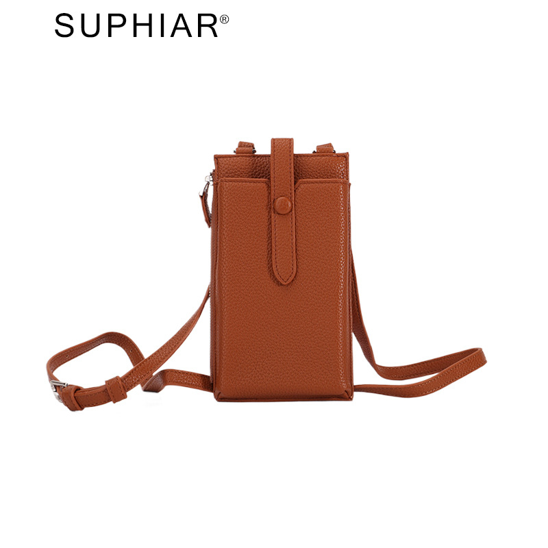 PU-ból készült mobiltelefon-táska cipzárral, függőleges négyzetes forma, női crossbody vállon, városi minimalist stílus