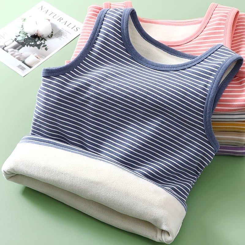 Παιδικό γιλέκο φλίς χωρίς μανίκια – unisex, με ριγέ σχέδιο και παχιά επένδυση φλίς