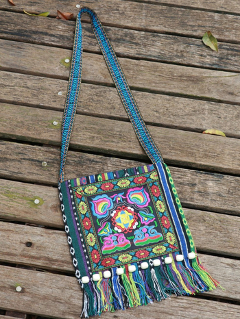 Yunnai bojtos válltáska, etnikus stílus, poliészter, cipzár