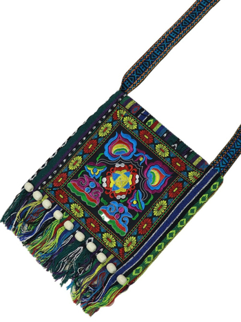 Yunnai bojtos válltáska, etnikus stílus, poliészter, cipzár