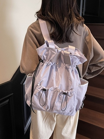 Najlon dama torba, tip kofera s naborima, zatvaranje šnuralom, unutarnji džepovi, dvostruke naramenice