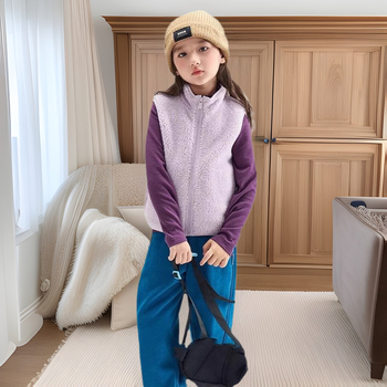 Παιδικό γιλέκο φλίς με φερμουάρ, εξωτερικό ύφασμα πολυεστέρα φλίς, επένδυση πολυεστέρας, χωρίς κουκούλα, στυλ καρνταγιάν, για παιδιά 3–8 ετών, κατάλληλο για χειμώνα, άνοιξη και φθινόπωρο