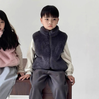 Παιδικό γιλέκο φλίς με φερμουάρ, εξωτερικό ύφασμα πολυεστέρα φλίς, επένδυση πολυεστέρας, χωρίς κουκούλα, στυλ καρνταγιάν, για παιδιά 3–8 ετών, κατάλληλο για χειμώνα, άνοιξη και φθινόπωρο