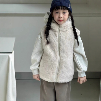 Παιδικό γιλέκο φλίς με φερμουάρ, εξωτερικό ύφασμα πολυεστέρα φλίς, επένδυση πολυεστέρας, χωρίς κουκούλα, στυλ καρνταγιάν, για παιδιά 3–8 ετών, κατάλληλο για χειμώνα, άνοιξη και φθινόπωρο