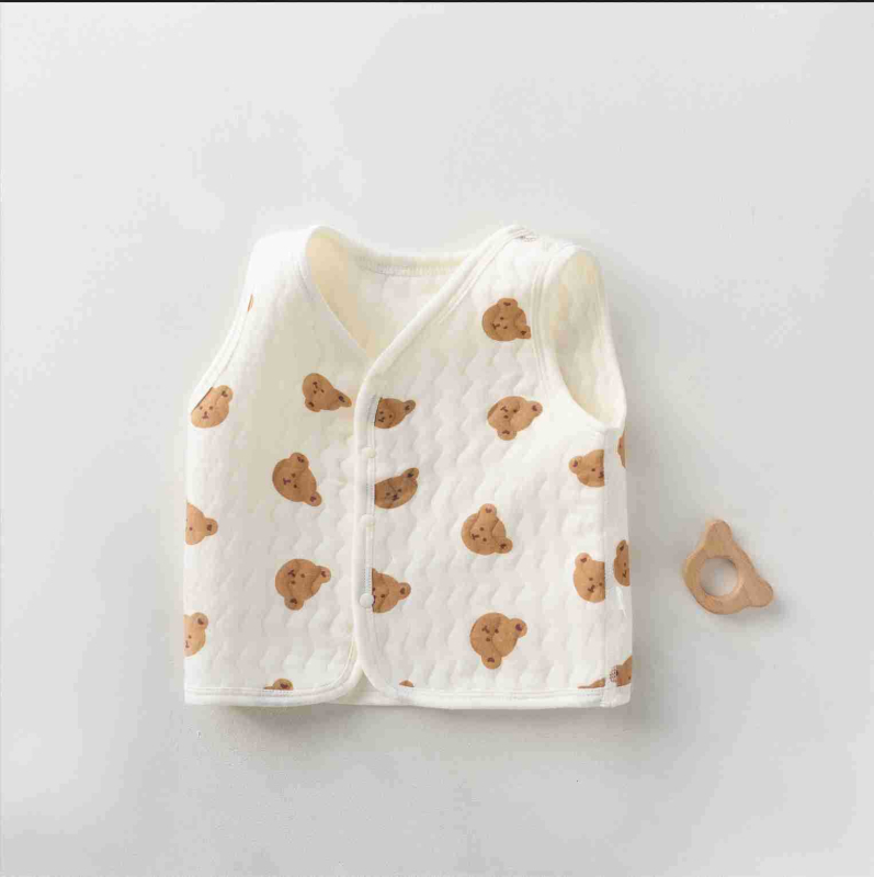 Παιδικό γιλέκο από βαμβάκι με τρία στρώματα, παχυνμένο και ζεστό για 0–1 έτους, unisex, 100% βαμβάκι.