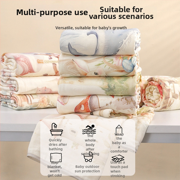 Babák és gyerekek fürdőtörölközője, 6 rétegű géz, 470 g, karikatúra nyomtatás, újszülötttől 6 éves korig, testreszabható