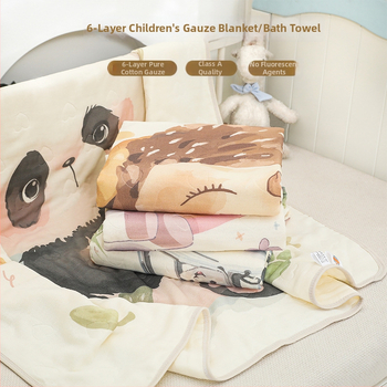 Babák és gyerekek fürdőtörölközője, 6 rétegű géz, 470 g, karikatúra nyomtatás, újszülötttől 6 éves korig, testreszabható