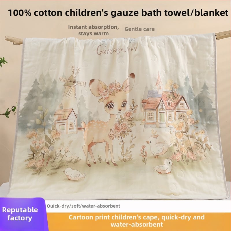 Babák és gyerekek fürdőtörölközője, 6 rétegű géz, 470 g, karikatúra nyomtatás, újszülötttől 6 éves korig, testreszabható