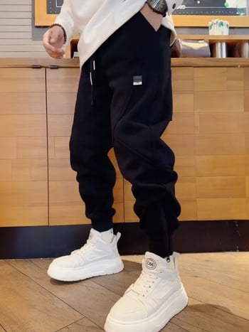 Férfi sportnadrág zipzárral, fleece béléssel, vastag a hideg időre, egyenes szabás, fő anyag Cupro rost