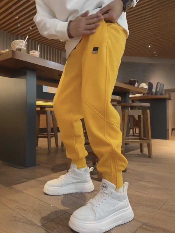 Férfi sportnadrág zipzárral, fleece béléssel, vastag a hideg időre, egyenes szabás, fő anyag Cupro rost