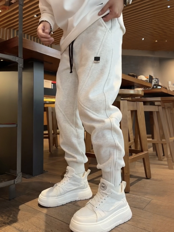 Férfi sportnadrág zipzárral, fleece béléssel, vastag a hideg időre, egyenes szabás, fő anyag Cupro rost