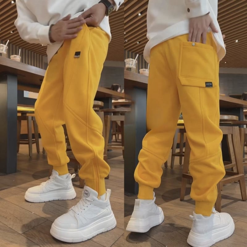 Férfi sportnadrág zipzárral, fleece béléssel, vastag a hideg időre, egyenes szabás, fő anyag Cupro rost