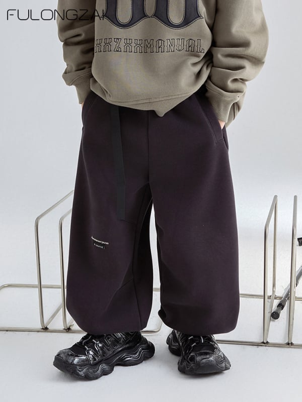 Korejski stil unisex dječje udobne sportske hlače od pamuka, 60% pamuka, srednji pojas s elastikom, širok kroj, za jesen i zimu