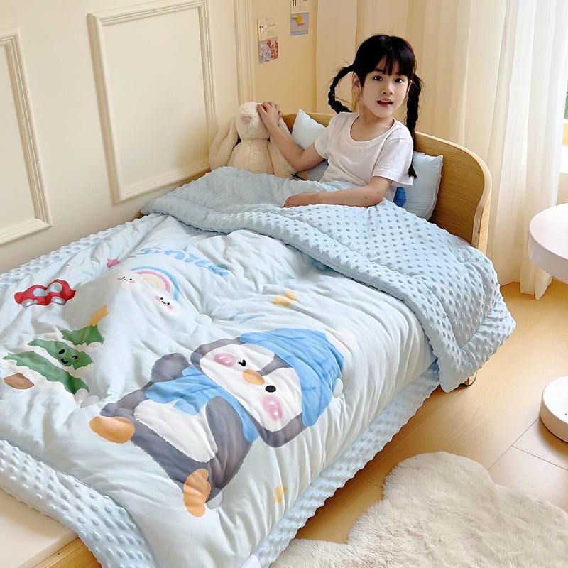 Dječji pamučni pleteni quilt s poliester punjenjem, 2 kg, zima, dizajn crtani film