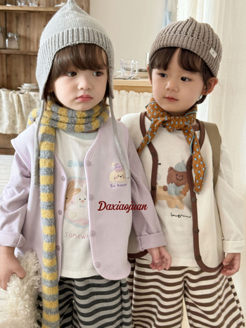 Unisex παιδικό γιλέκο με σχέδιο κινούμενων σχεδίων, φθινοπωρινό κορεατικό στυλ, πολυεστερική υφανση, χωρίς επένδυση