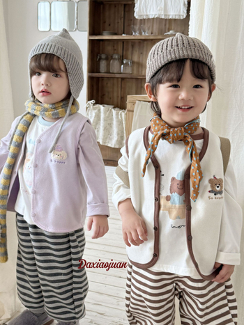 Unisex παιδικό γιλέκο με σχέδιο κινούμενων σχεδίων, φθινοπωρινό κορεατικό στυλ, πολυεστερική υφανση, χωρίς επένδυση