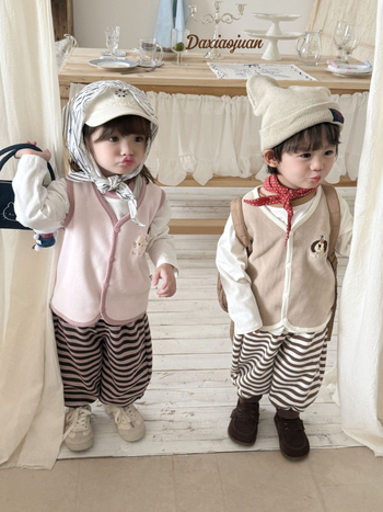 Unisex παιδικό γιλέκο με σχέδιο κινούμενων σχεδίων, φθινοπωρινό κορεατικό στυλ, πολυεστερική υφανση, χωρίς επένδυση