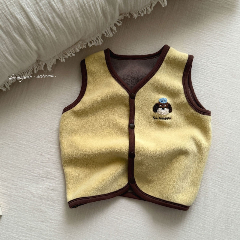 Unisex παιδικό γιλέκο με σχέδιο κινούμενων σχεδίων, φθινοπωρινό κορεατικό στυλ, πολυεστερική υφανση, χωρίς επένδυση