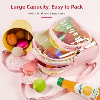 Óvodai hátizsák nyuszis lézer mintával, PC anyag, vízálló, ívelt vállpánt