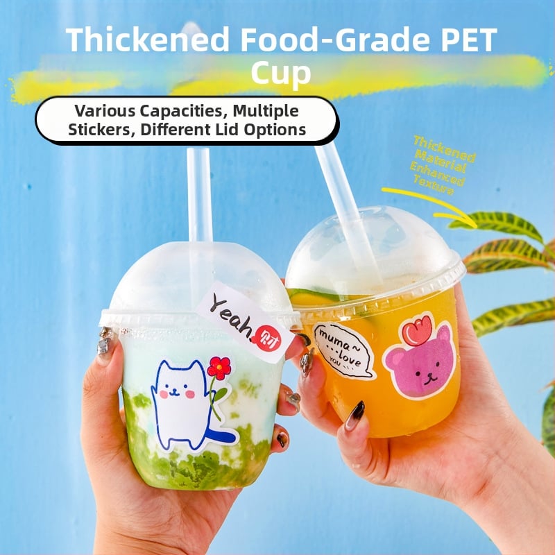 Pahar de unică folosință pentru ceai cu lapte, cu capac - transparent din plastic, pentru magazine de ceai, capacitate sub 100 ml, imprimare logo disponibil, personalizare