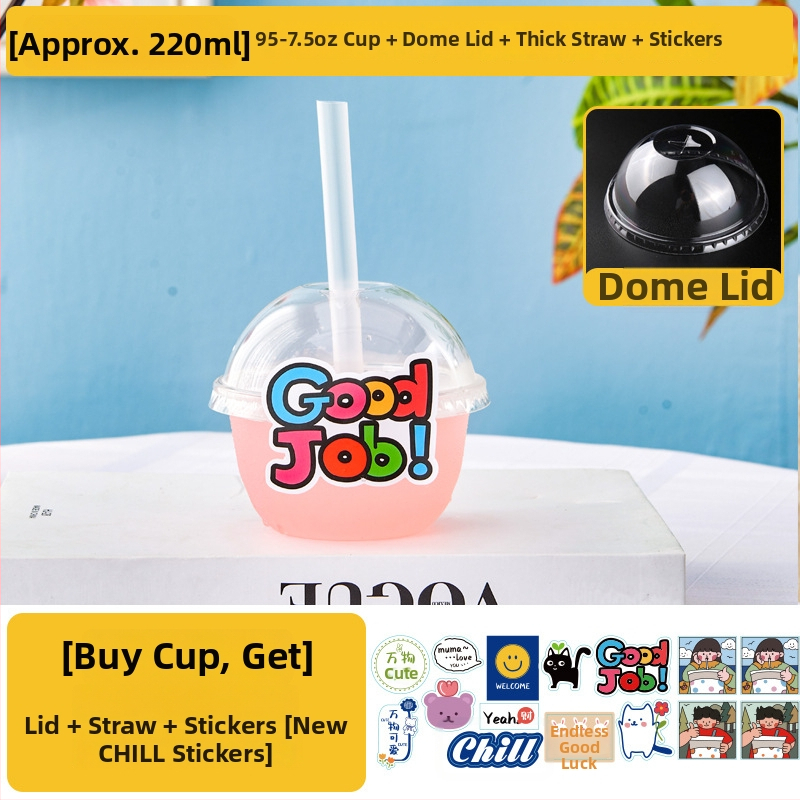 Pahar de unică folosință pentru ceai cu lapte, cu capac - transparent din plastic, pentru magazine de ceai, capacitate sub 100 ml, imprimare logo disponibil, personalizare