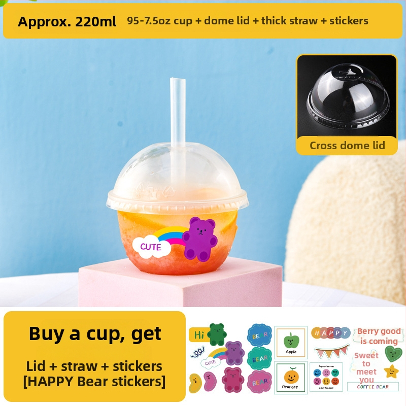 Pahar de unică folosință pentru ceai cu lapte, cu capac - transparent din plastic, pentru magazine de ceai, capacitate sub 100 ml, imprimare logo disponibil, personalizare