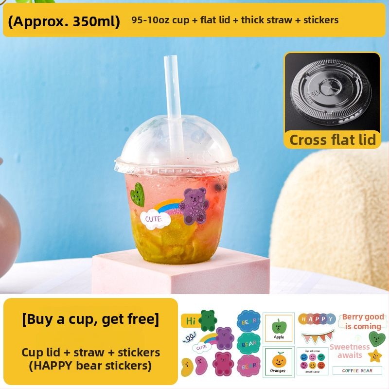 Pahar de unică folosință pentru ceai cu lapte, cu capac - transparent din plastic, pentru magazine de ceai, capacitate sub 100 ml, imprimare logo disponibil, personalizare