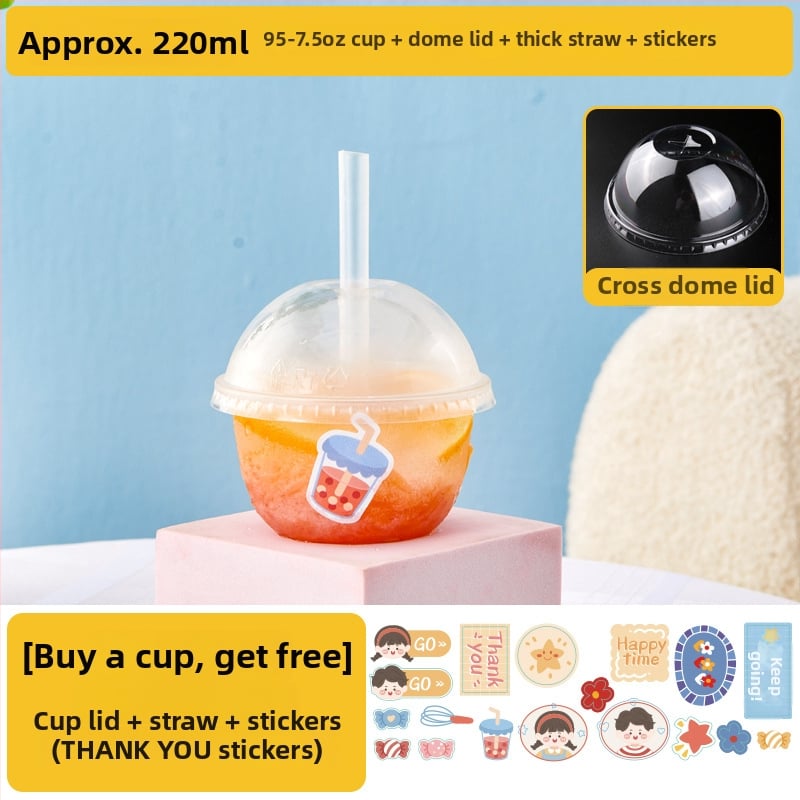 Pahar de unică folosință pentru ceai cu lapte, cu capac - transparent din plastic, pentru magazine de ceai, capacitate sub 100 ml, imprimare logo disponibil, personalizare