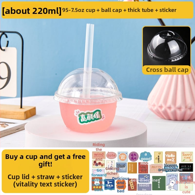 Pahar de unică folosință pentru ceai cu lapte, cu capac - transparent din plastic, pentru magazine de ceai, capacitate sub 100 ml, imprimare logo disponibil, personalizare