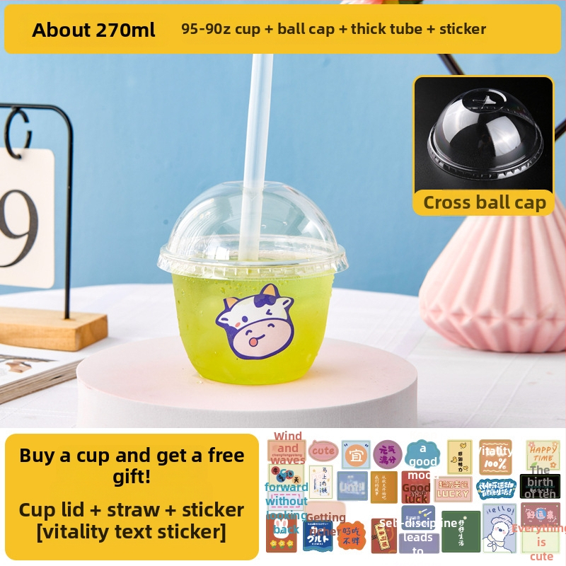 Pahar de unică folosință pentru ceai cu lapte, cu capac - transparent din plastic, pentru magazine de ceai, capacitate sub 100 ml, imprimare logo disponibil, personalizare