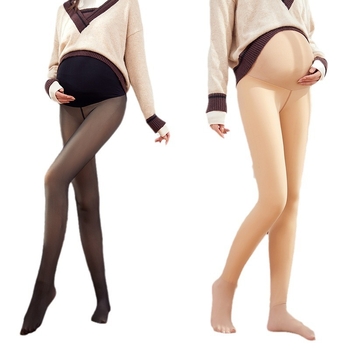 Trudničke najlon čarape s flis unutarnjom podstavom – tople, potpora trbuha, debele, bez uzorka, s nogama