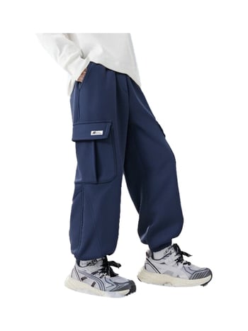 Unisex παιδικά χειμερινά cargo παντελόνια, με επένδυση φλίς, από ύφασμα βαμβακοπολυεστερικό, ελαστική μέση, για ηλικίες 7–12 ετών